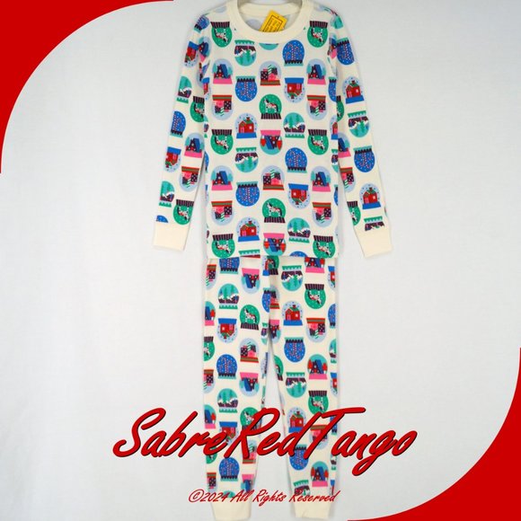 NWT Hanna Andersson Organic Long Johns Pajamas Hygge Snowglobes Print 140 10 - Picture 1 of 4